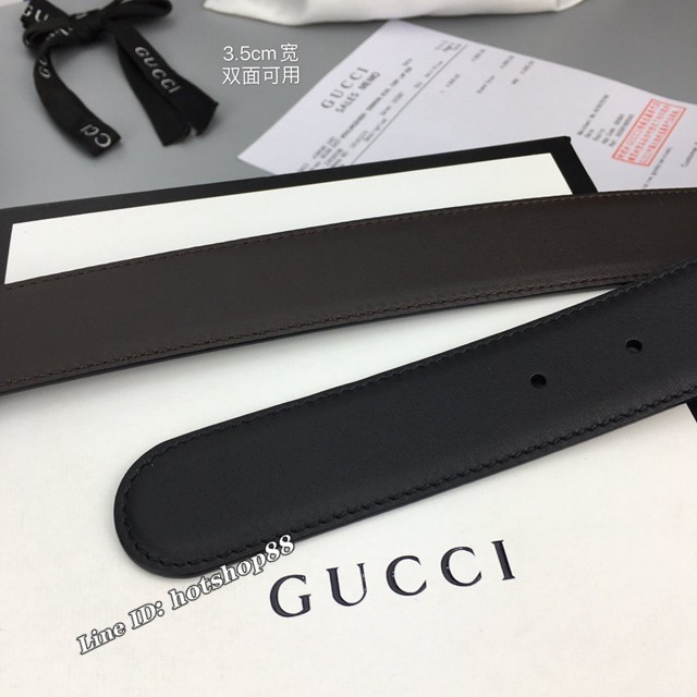 Gucci經典皮帶 古奇雙面小牛皮搭方形旋轉G帶扣腰帶  jjp2447